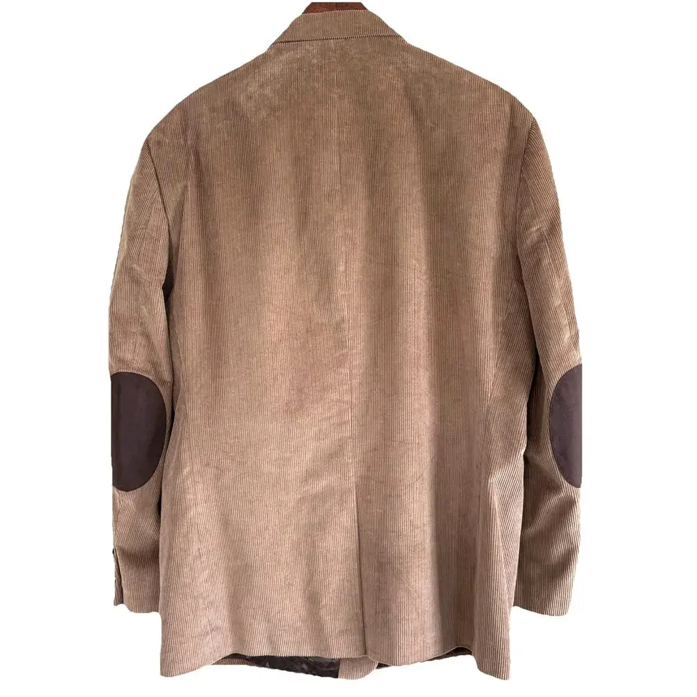 Lauren Ralph Lauren Men’s Tan Corduroy Blazer 46R Elbow Patches Paisley Lining - Picture 5 of 14